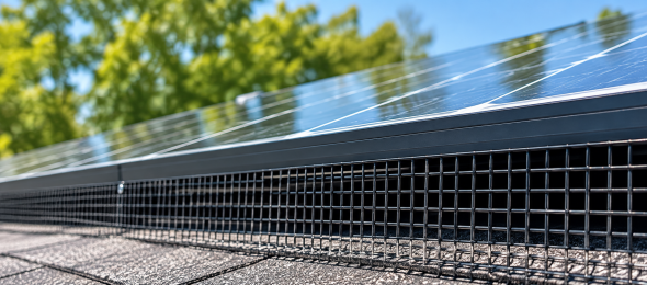 professional solar panel critter guard on roof